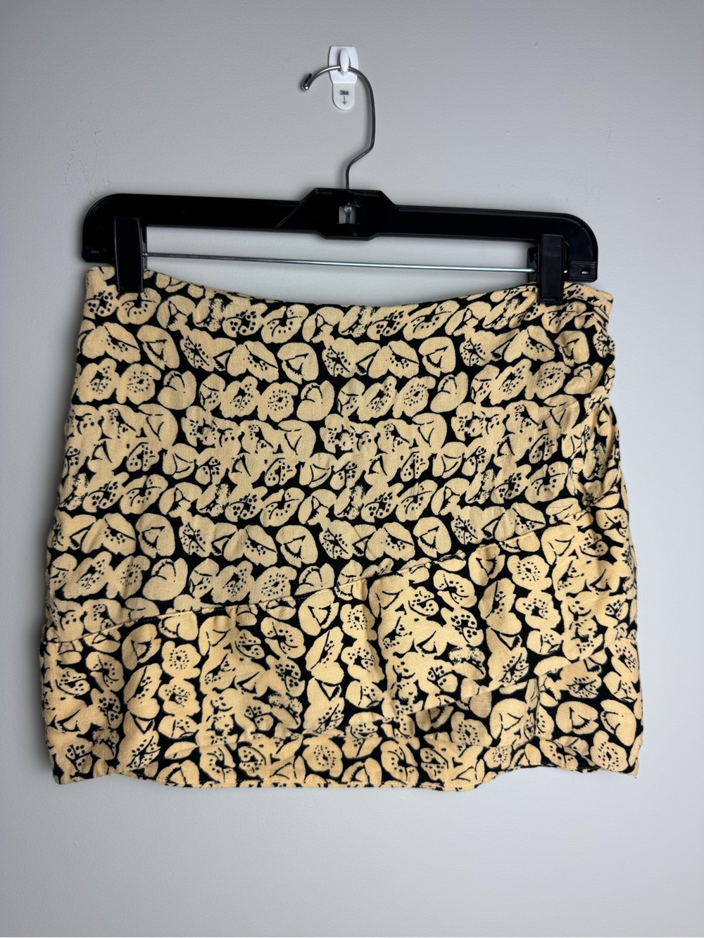 Free People Black and Cream Floral Mini Skirt